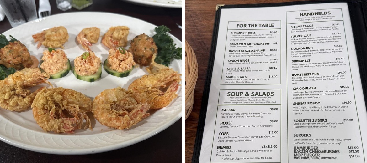 Lafourche Landing Menu